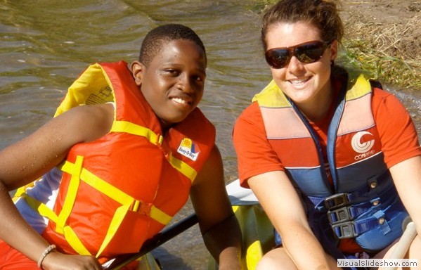 A participant and swimming instructor